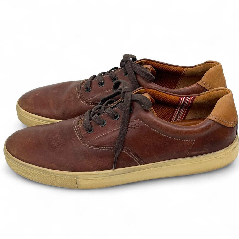 ECCO Men's Kyle Retro Fashion Sneakers Brown Leather EU 47/ US 13 Preppy Office - Picture 3 of 9